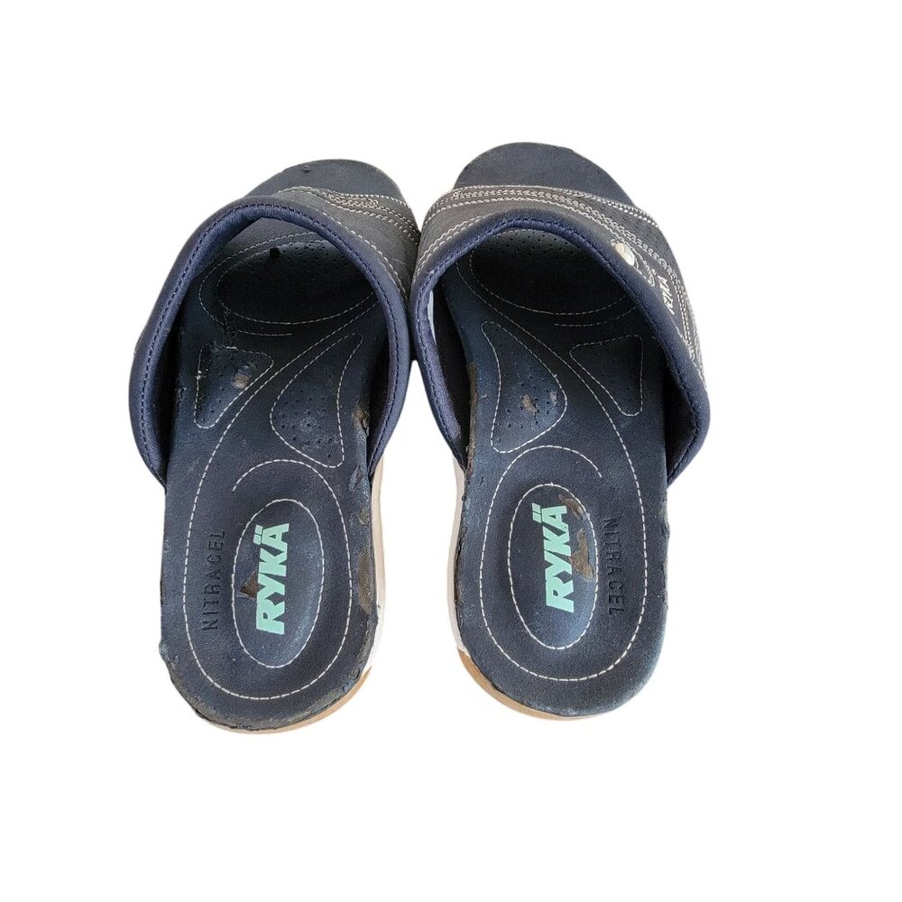 Ryka Sport Comfort Slide Sandals Womens Size 10W Leather Upper Navy - Picture 7 of 7